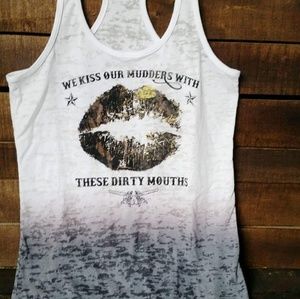 " kiss our murders" black ombre tank